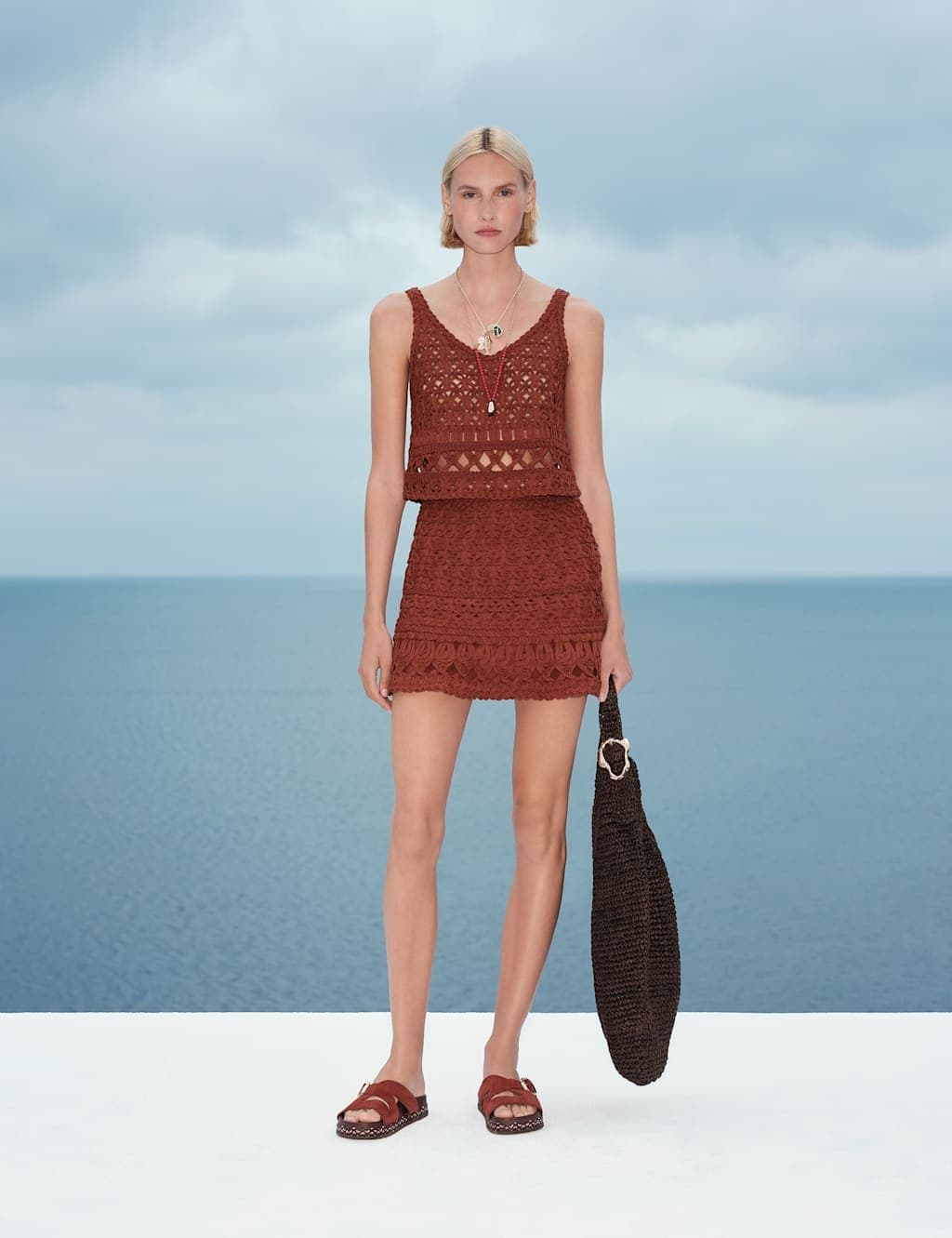 Marks & Spencer M&S Crochet-Style Cropped Knitted Top Brandy