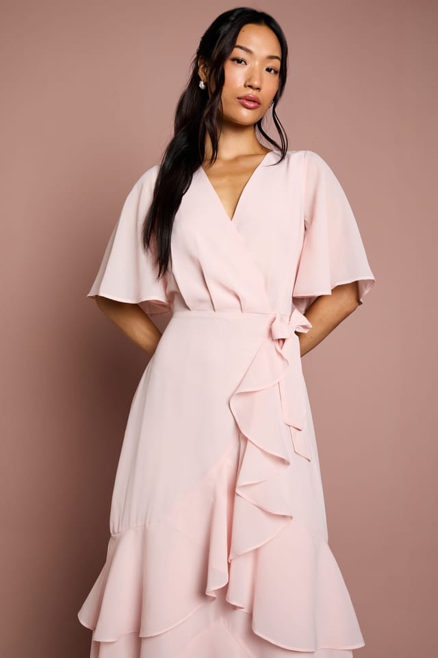Coast Coast Women's Angel Sleeve Tiered Bridesmaid Maxi Dress in Blush - 2