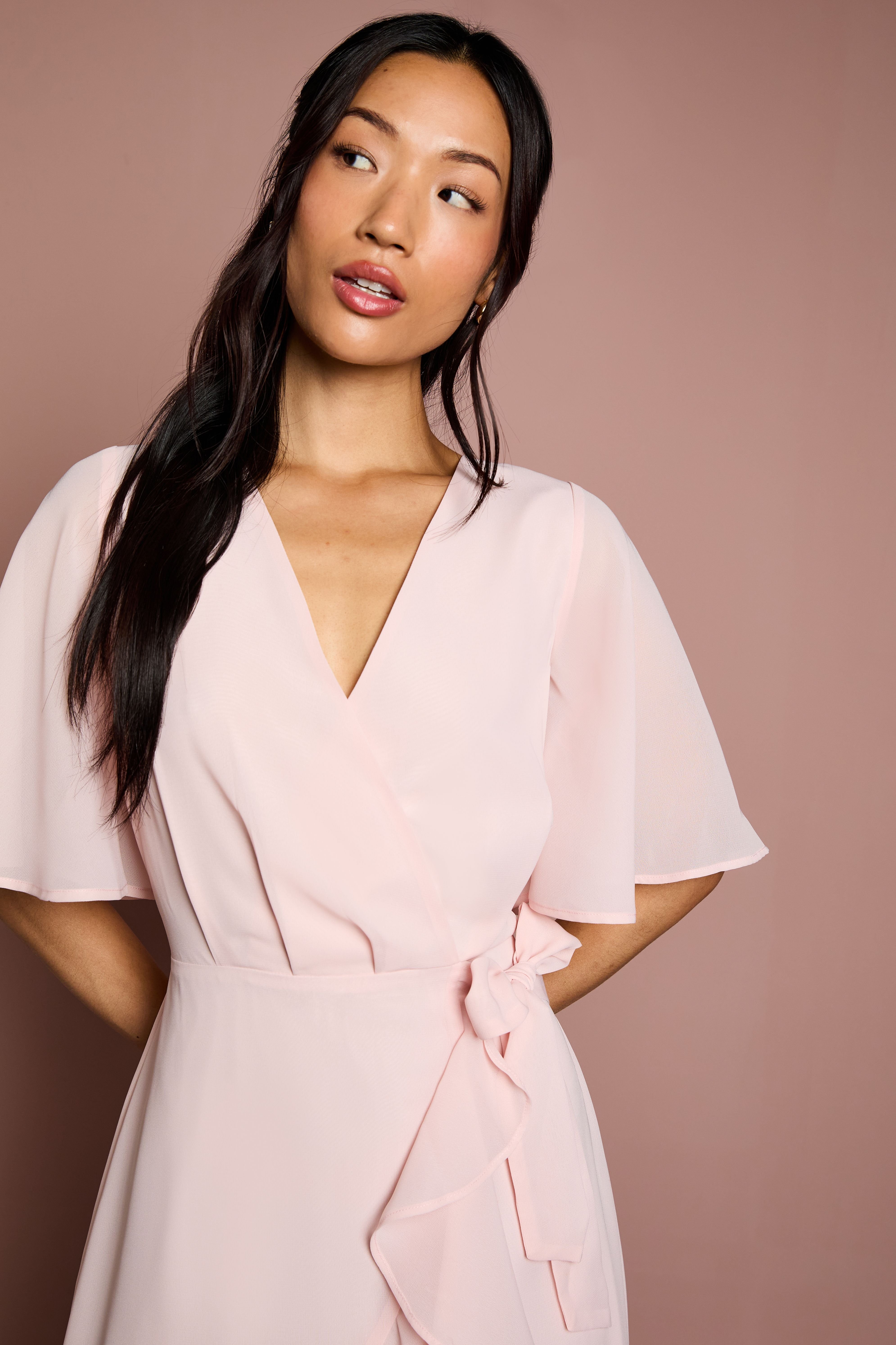 Coast Coast Women's Angel Sleeve Tiered Bridesmaid Maxi Dress in Blush - 4