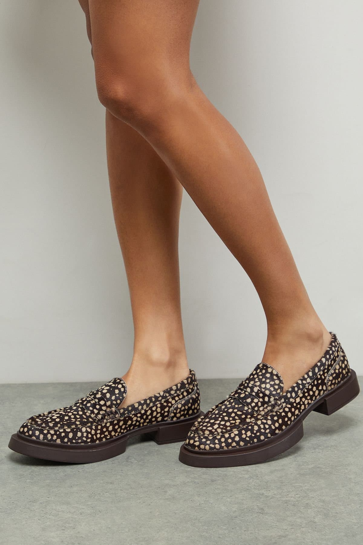Faith Faith Women's : Barrie Leather Deer Print Pony Chunky Penny Loafers in Brown