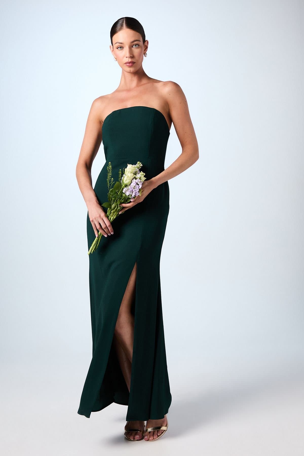 Coast Coast Women's Bandeau Cowl Back Crepe Maxi Bridesmaid Dress in Emerald