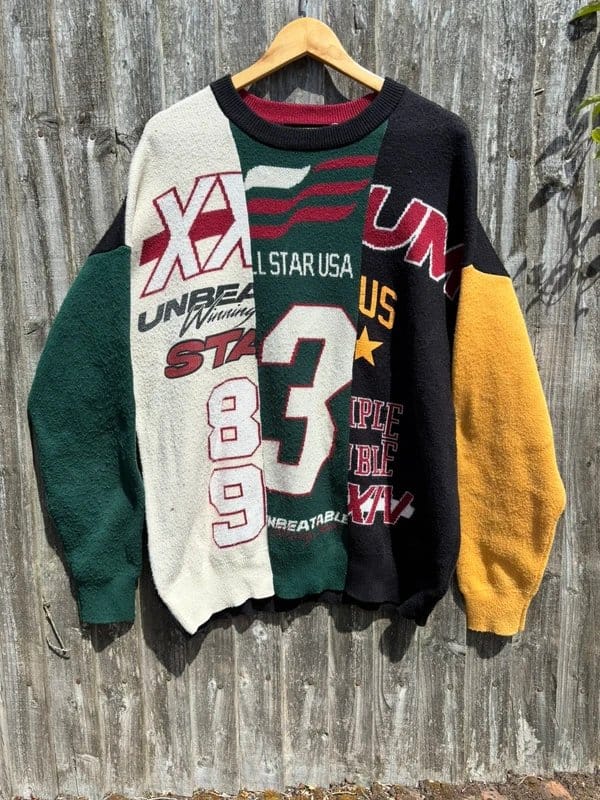Bershka Graphic Patchwork Knit Jumper Size Large 16