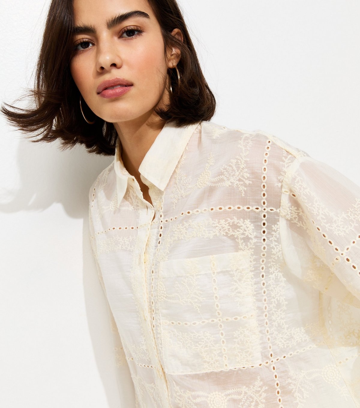New Look Women's Cream Embroidered Patchwork Shirt New Look - 2