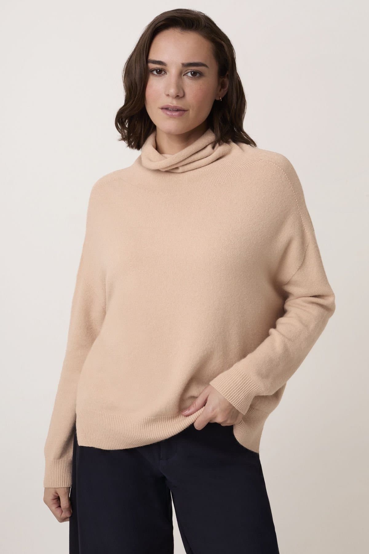Celtic & Co Celtic & Co Women's Slouchy Roll Neck Jumper in Light Beige