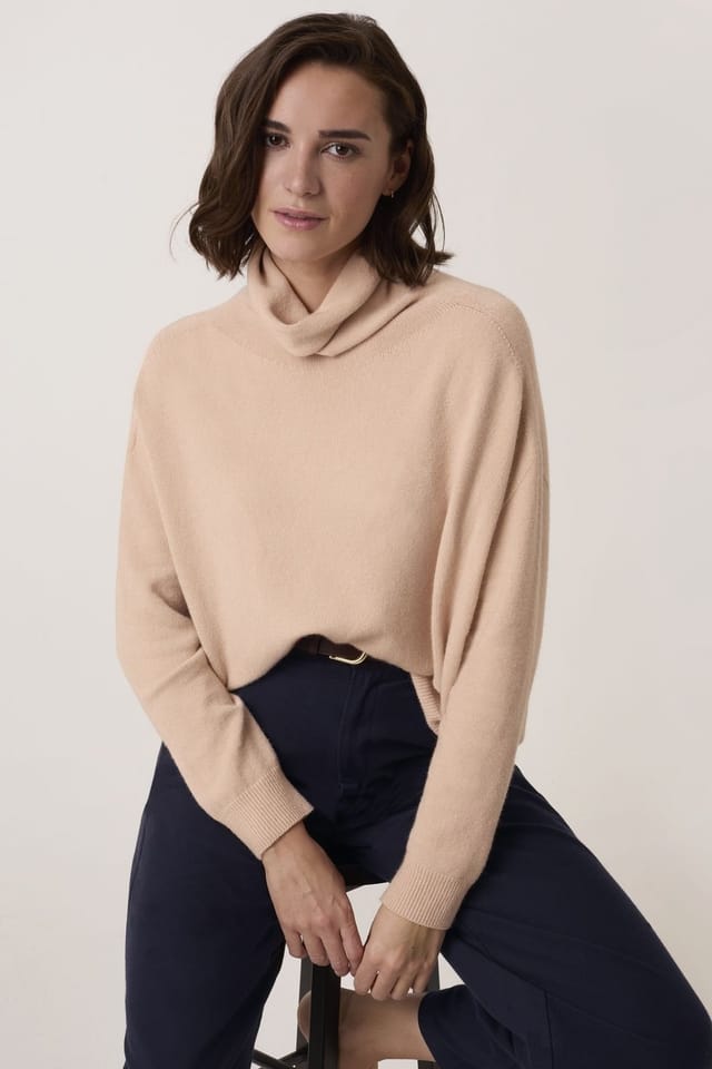 Celtic & Co Celtic & Co Women's Slouchy Roll Neck Jumper in Light Beige - 3