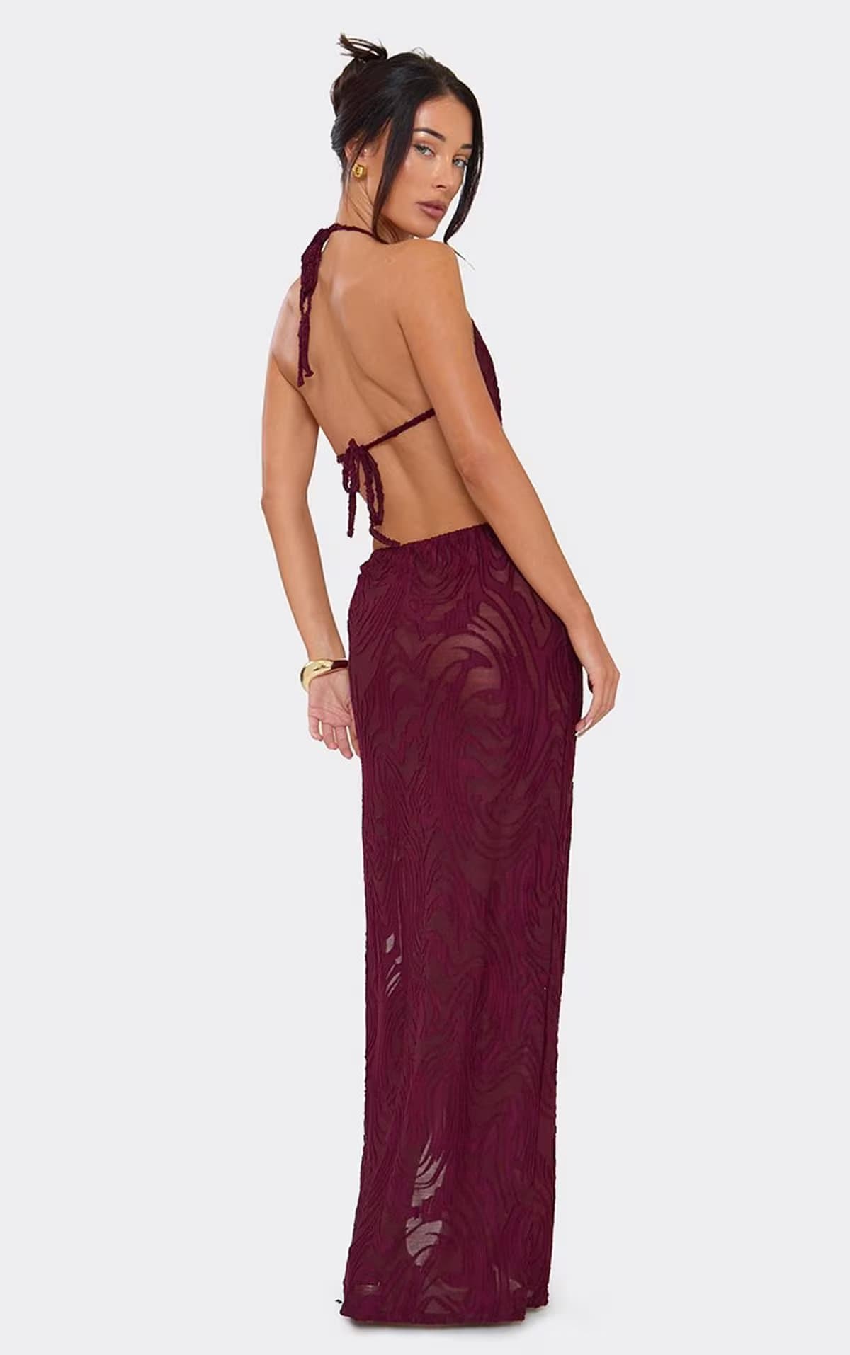 EGO Strappy Ring Detail Split Leg Cut Out Maxi Dress In Purple, Women's Size UK 6