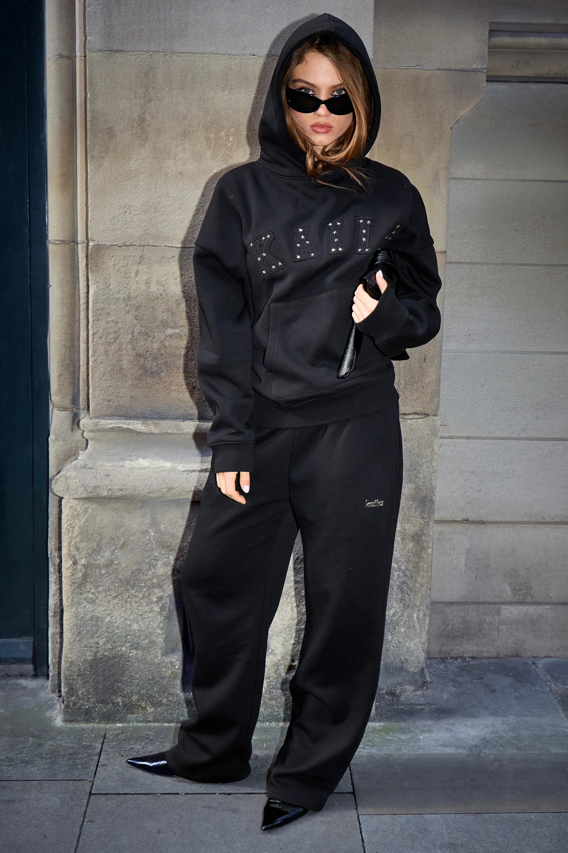 Kaiia Kaiia Chrome Logo Wide Leg Joggers Black