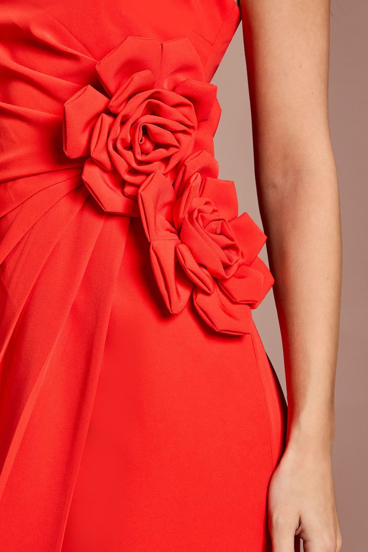 Coast Coast Women's Corsage Pleated Pencil Dress in Flame Red - 4
