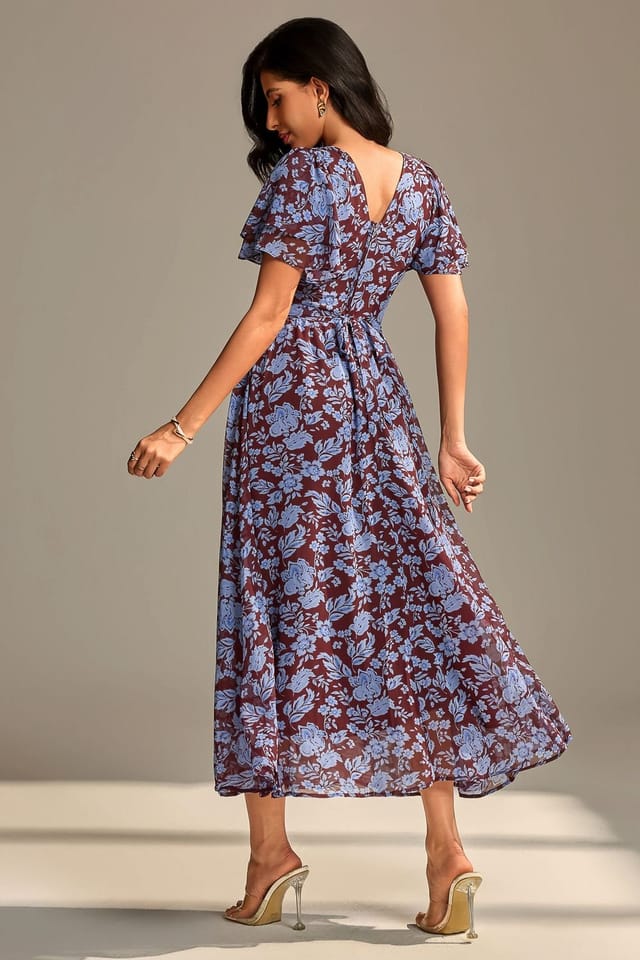 Jolie Moi Jolie Moi Women's Layered Angel Sleeved Chiffon Maxi Dress in Blue - 2