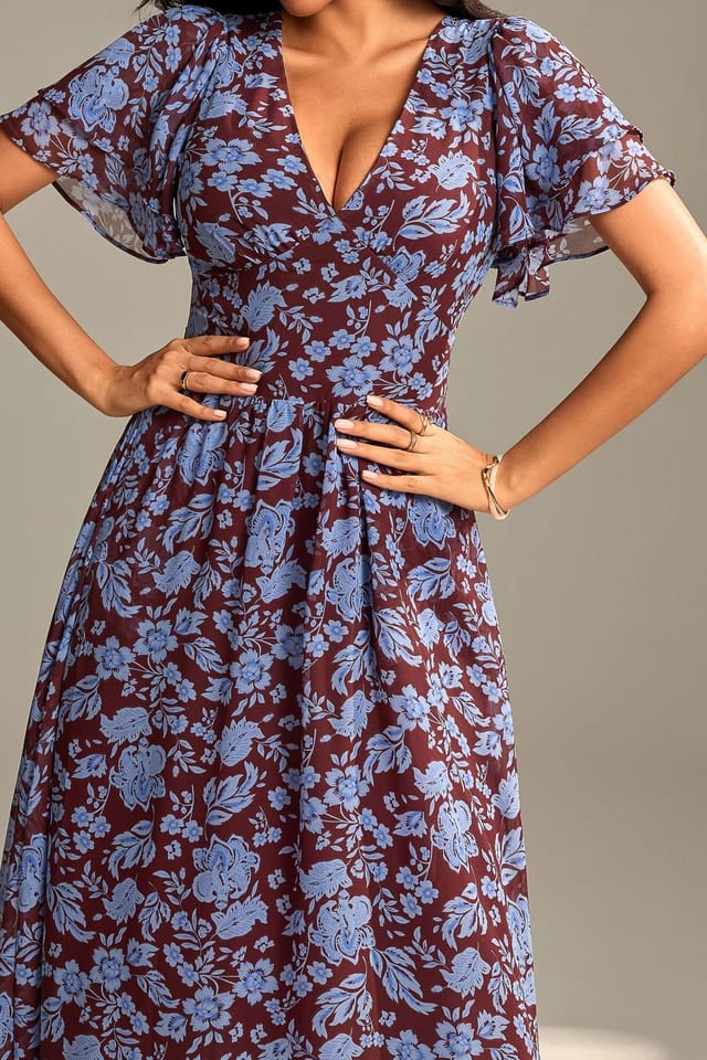 Jolie Moi Jolie Moi Women's Layered Angel Sleeved Chiffon Maxi Dress in Blue - 3