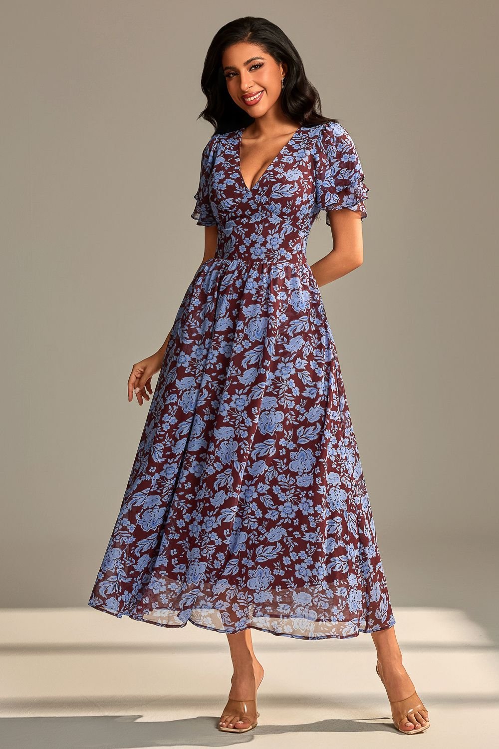 Jolie Moi Jolie Moi Women's Layered Angel Sleeved Chiffon Maxi Dress in Blue - 4