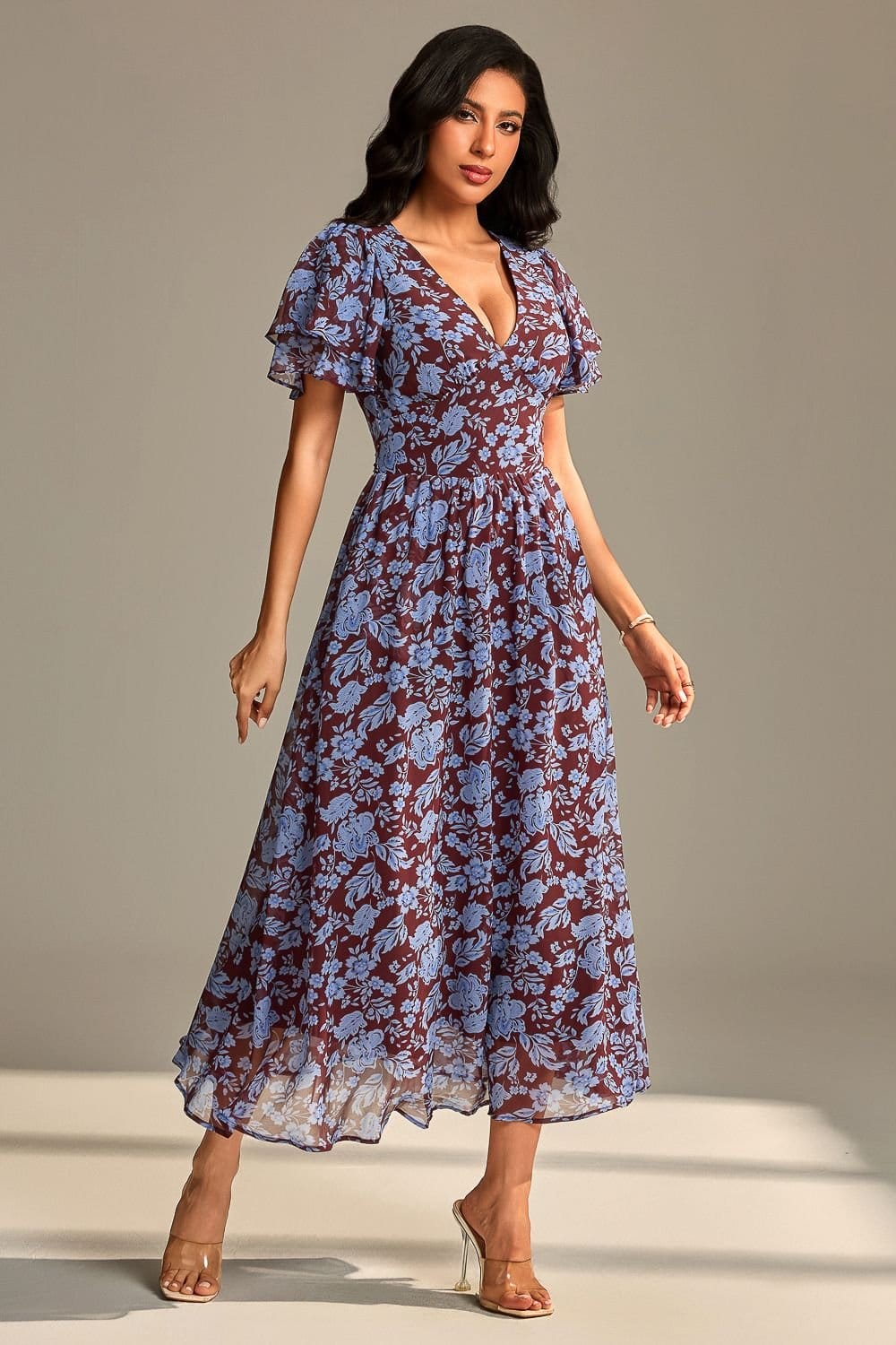 Jolie Moi Jolie Moi Women's Layered Angel Sleeved Chiffon Maxi Dress in Blue - 4
