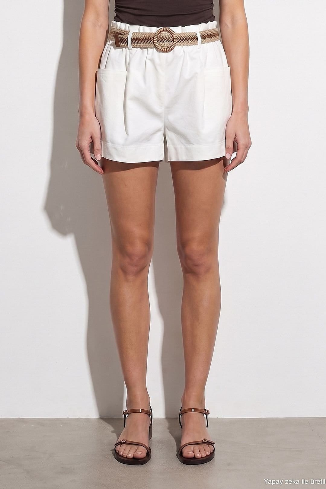 Dilvin Dilvin Women's Cotton Elastane Shorts in White - 4