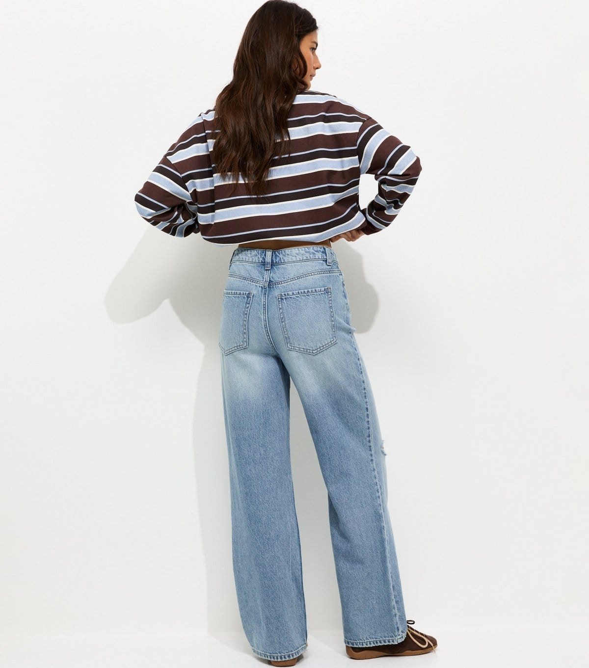 New Look Women's Blue Ripped Knee Wide Leg Adalae Jeans New Look - 4