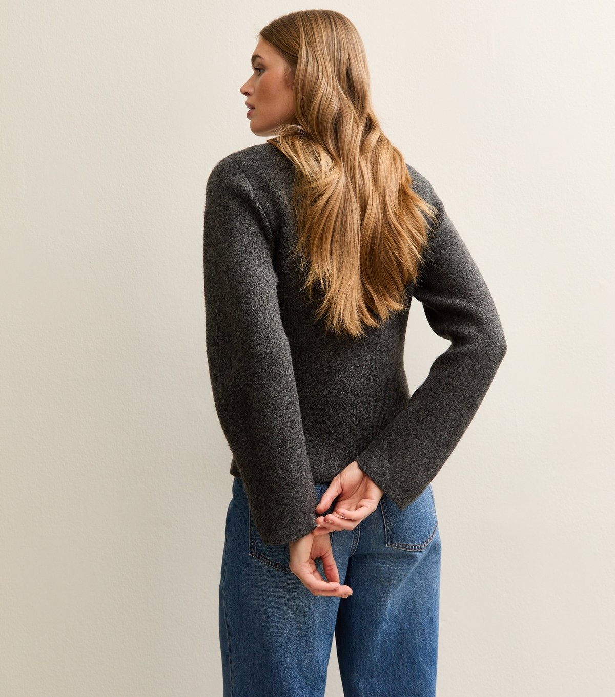 New Look Women's Dark Grey V-Neck Heavyweight Knit Cardigan New Look - 4