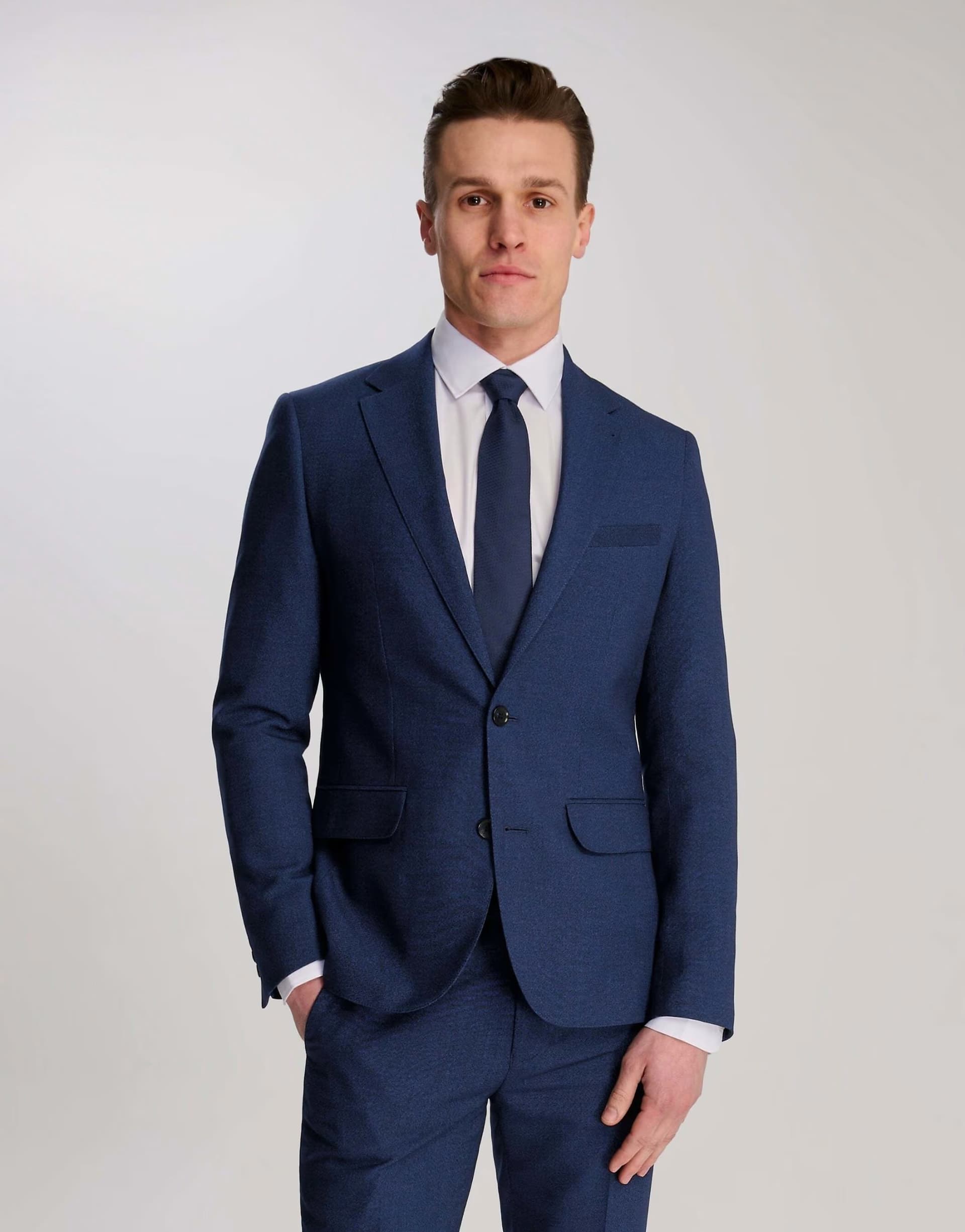 ASOS Harry Brown Archie melange slim fit suit jacket in blue in blue