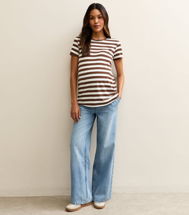 New Look Women's Maternity Pack Of 3 Brown Stripe  White and Black Relaxed T-Shirts New Look - 3