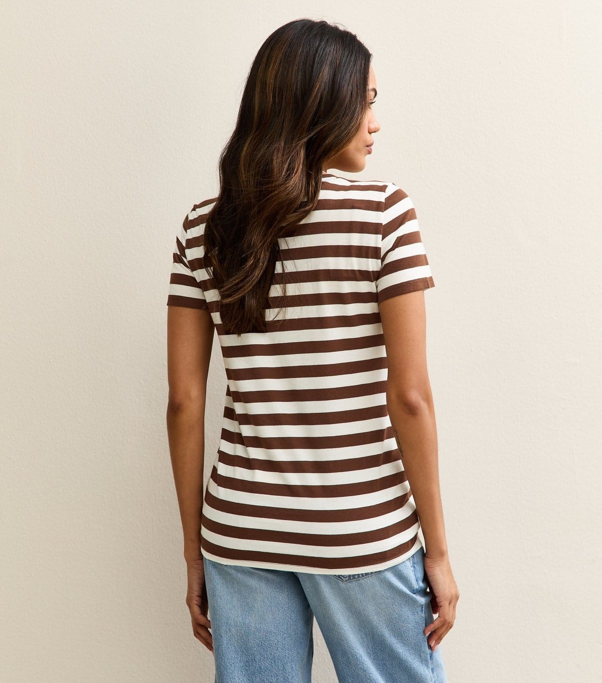 New Look Women's Maternity Pack Of 3 Brown Stripe  White and Black Relaxed T-Shirts New Look - 4