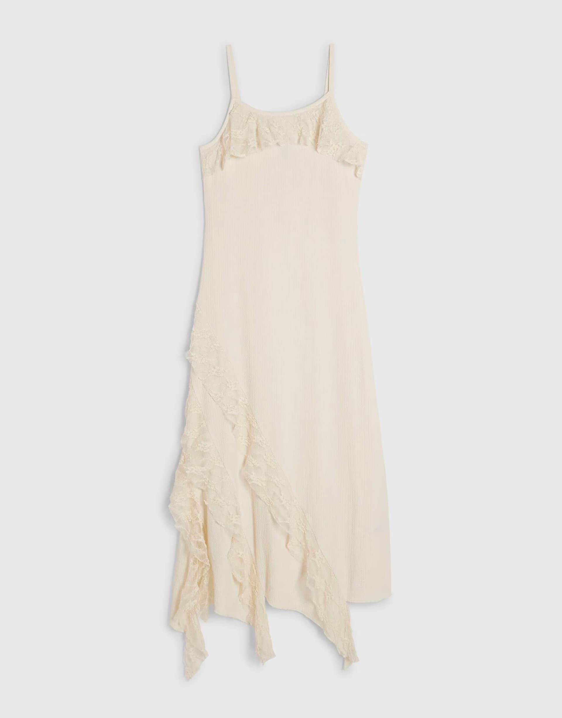 ASOS River Island Petite Petite asymmetric lace trim maxi dress in cream