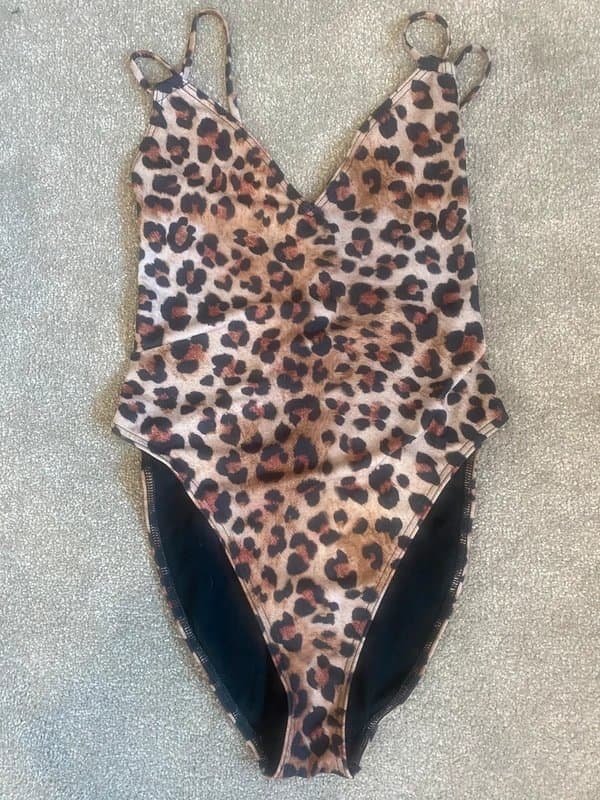 ASOS ASOS high leg cross back leopard print swimsuit