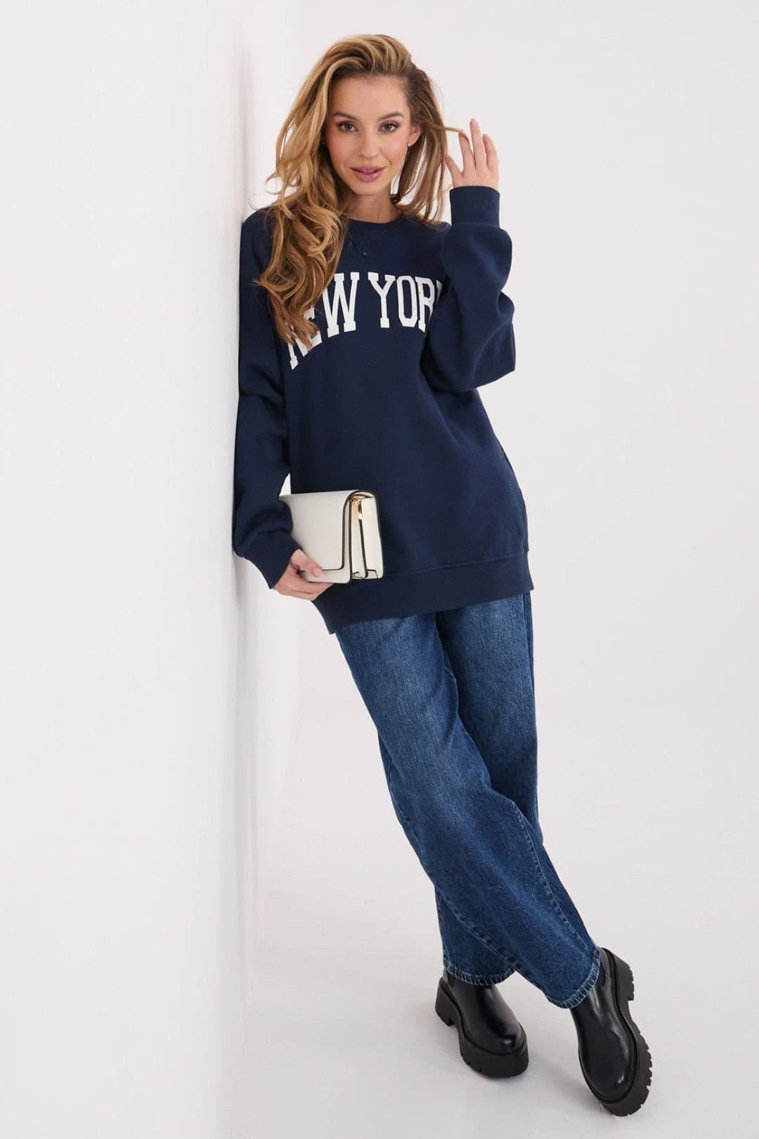 Love Lace Love Lace Women's Everyday Cotton Slogan Sweatshirt with Warmth in Navy