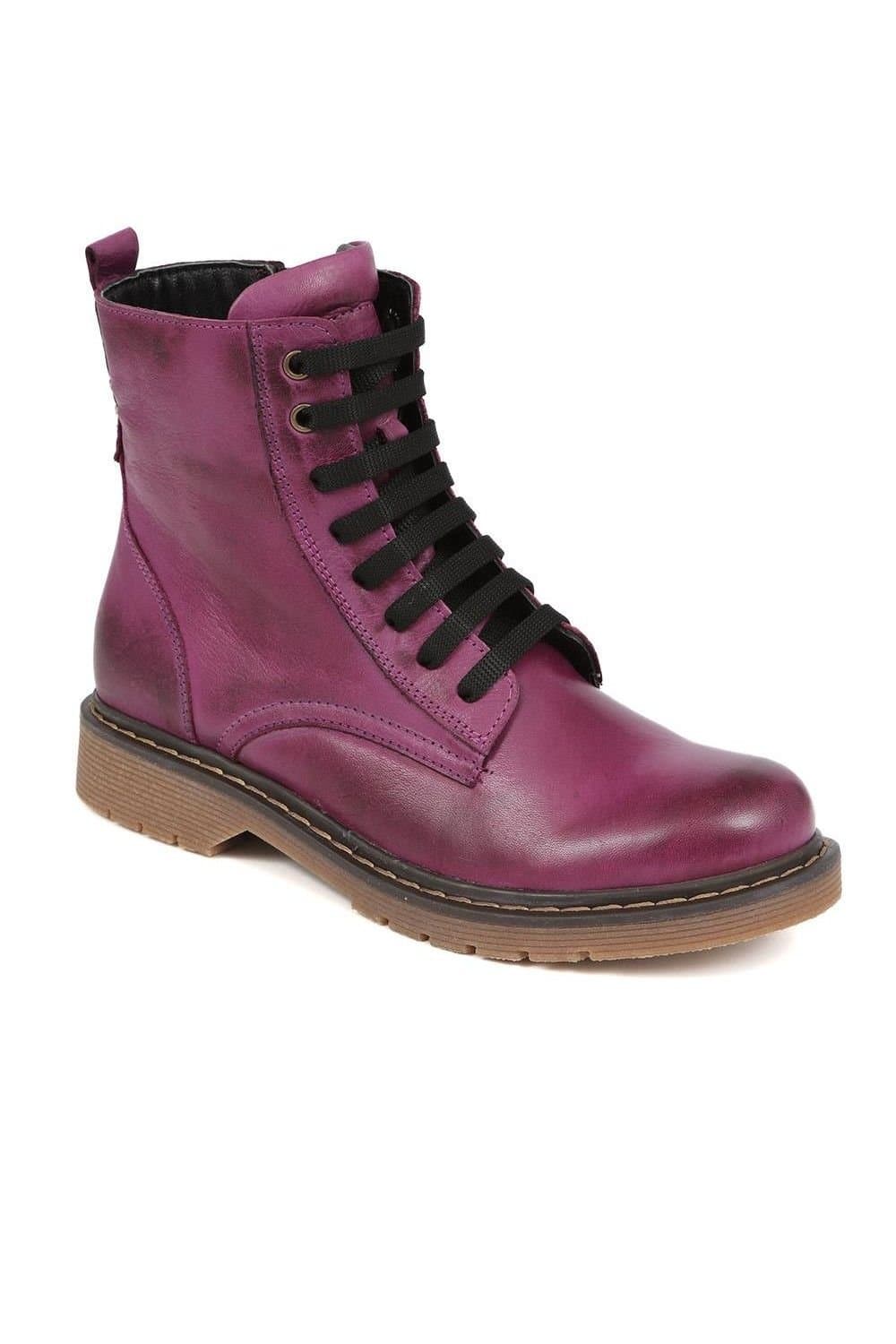Bellissimo Bellissimo Women's Lace-Up Leather Boots in Purple