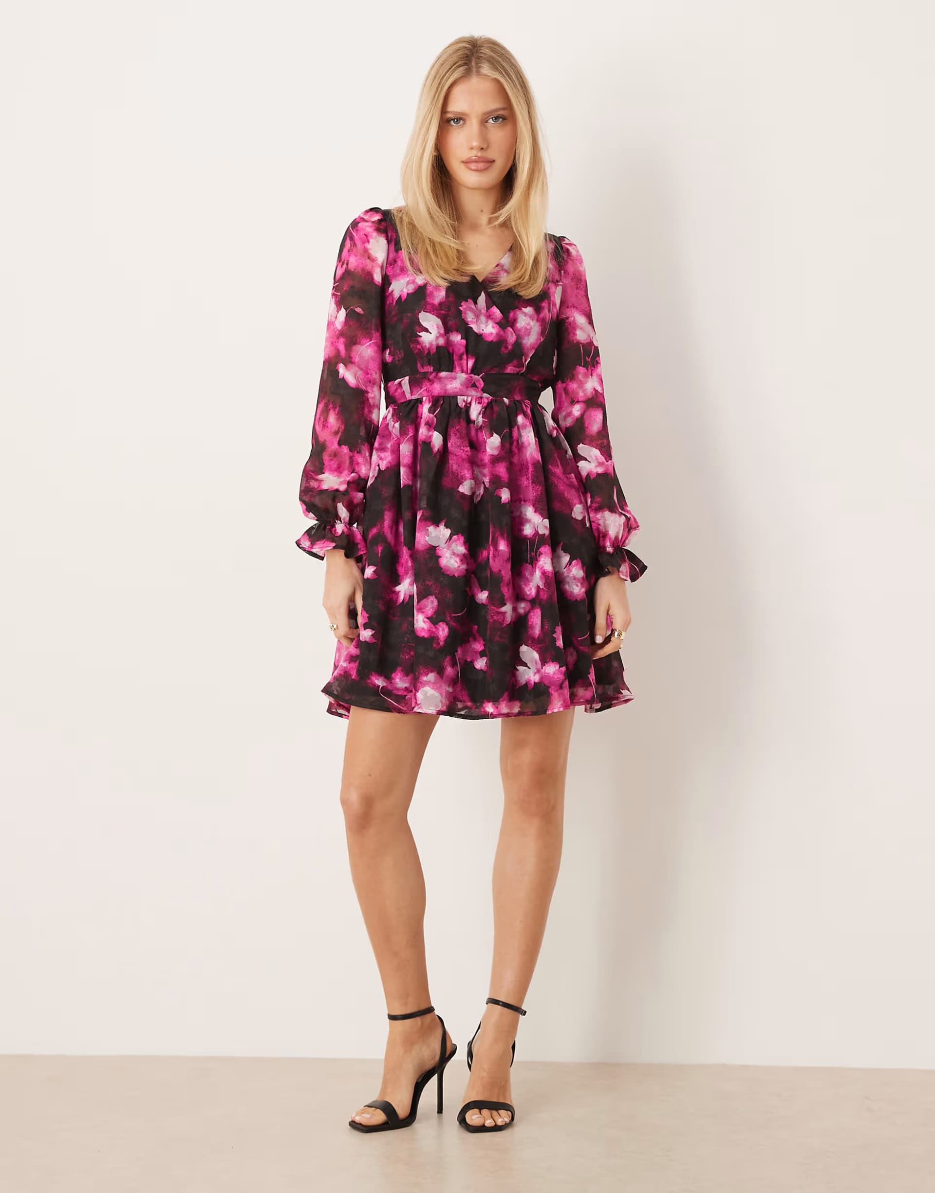 ASOS Lovedrobe Long sleeve faux wrap mini dress in fuchsia