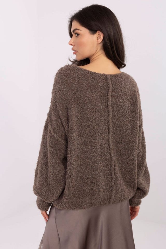 Love Lace Love Lace Women's Boucle Knit Sweater with Decorative Stitching in Brown - 3