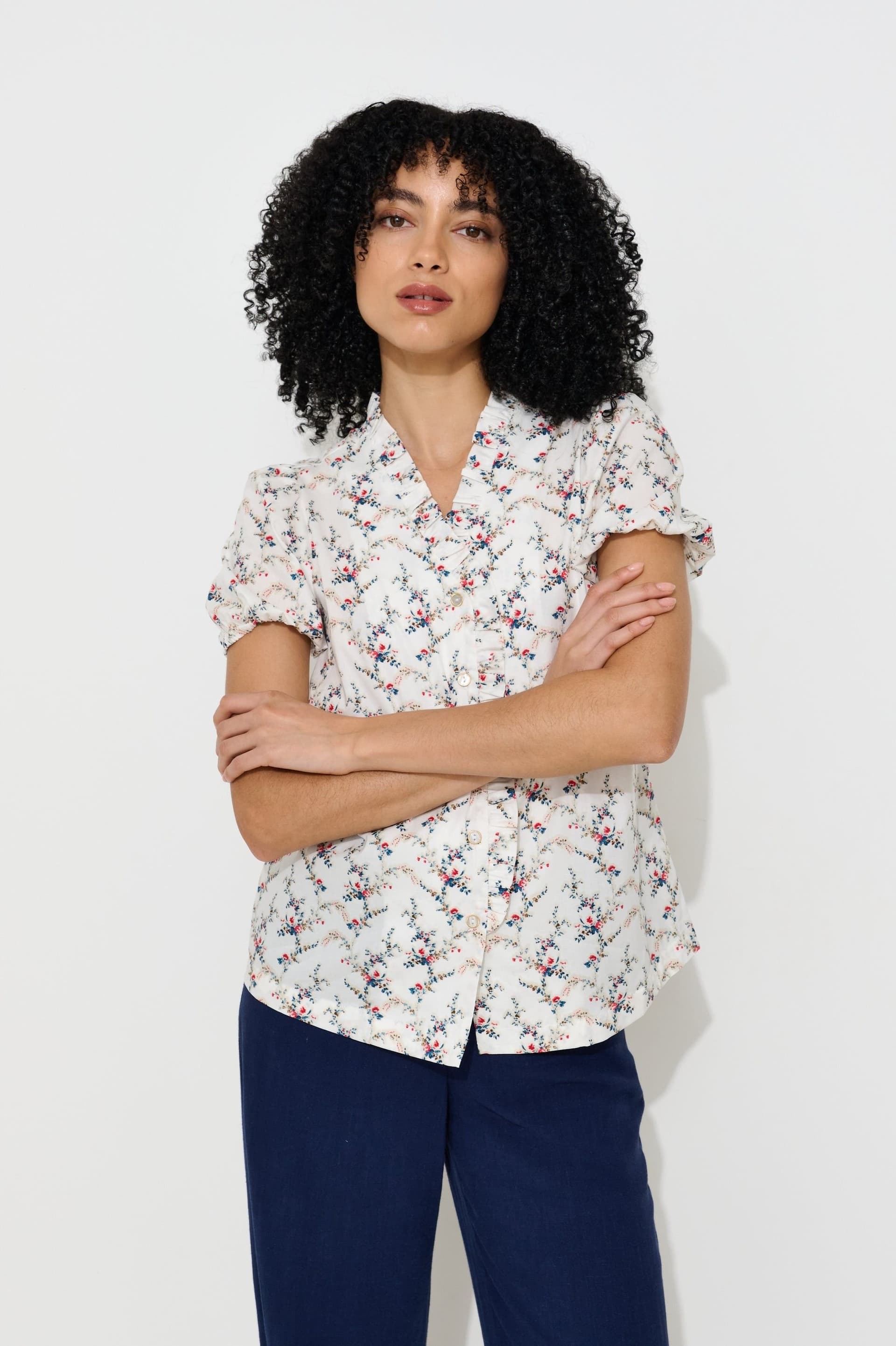 Louche Louche Women's Cressida Regency Print Frill Trim V-Neck Blouse