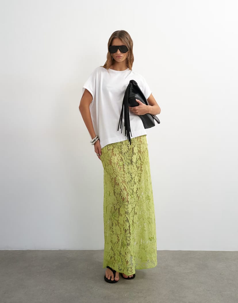 ASOS Topshop embellished floral lace maxi skirt in green - 1