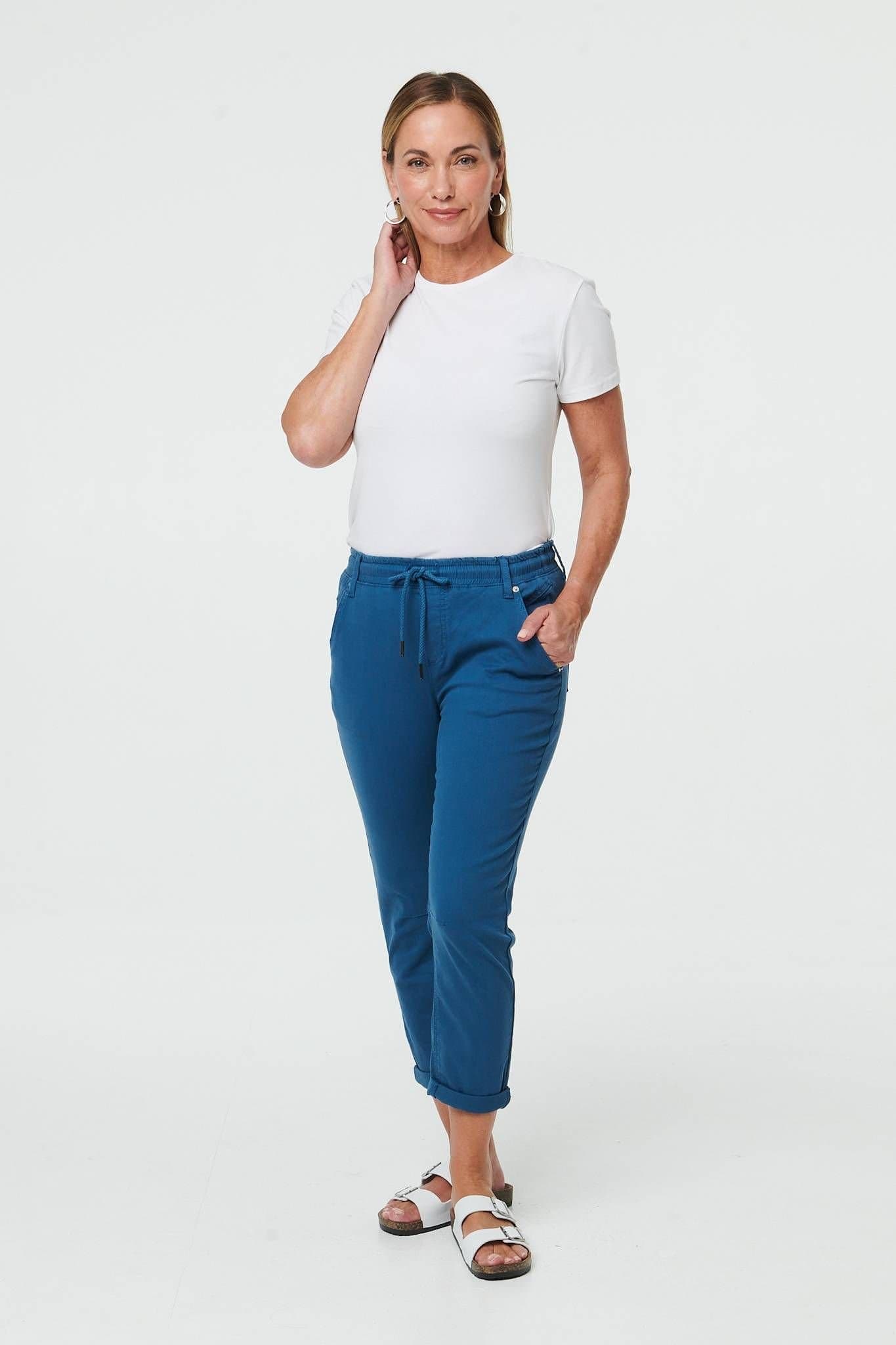 Izabel London Izabel London Women's High Waist Skinny Cropped Trousers in Blue