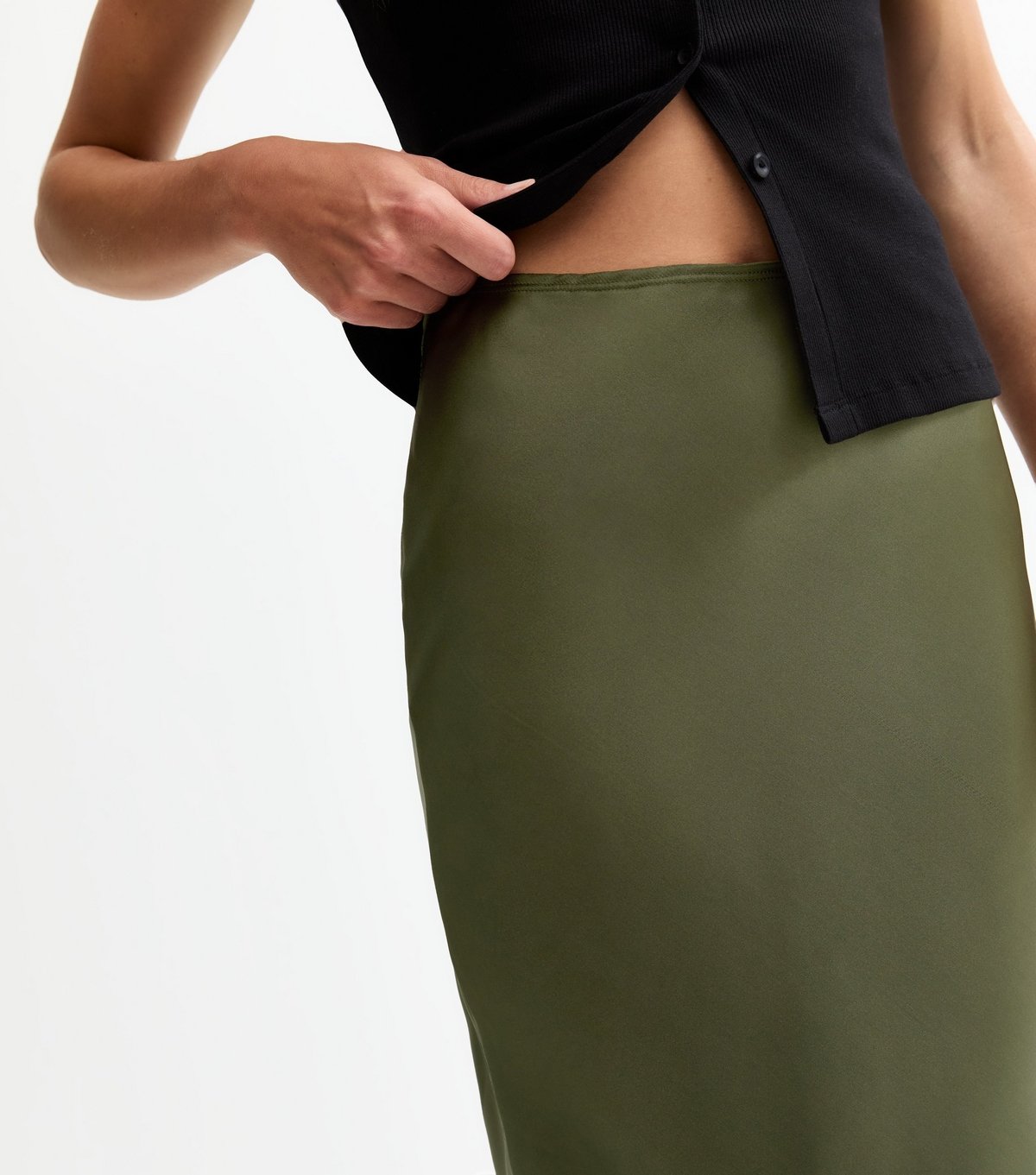 New Look Women's Khaki Satin Bias Cut Maxi Skirt New Look - 3