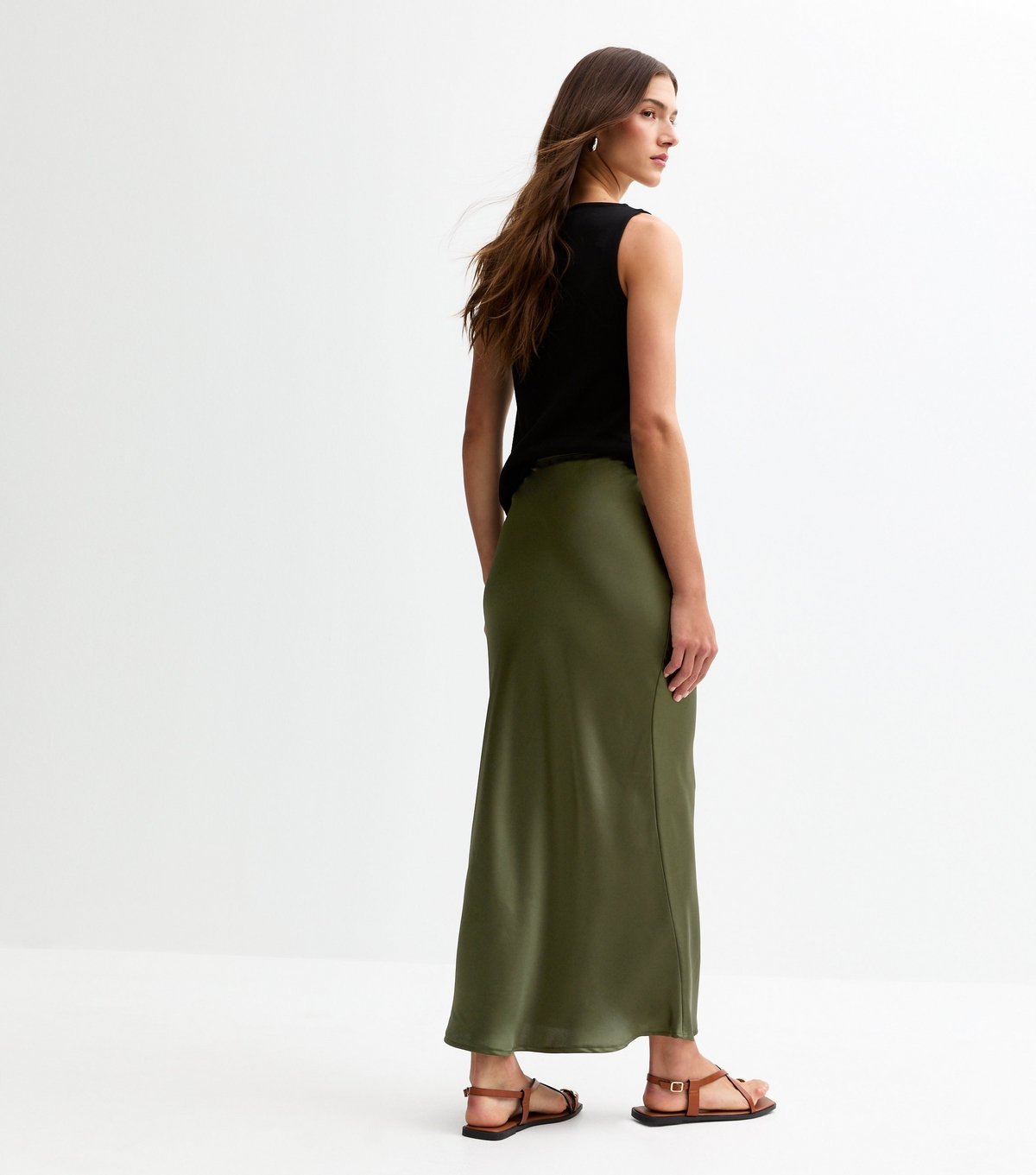New Look Women's Khaki Satin Bias Cut Maxi Skirt New Look - 4