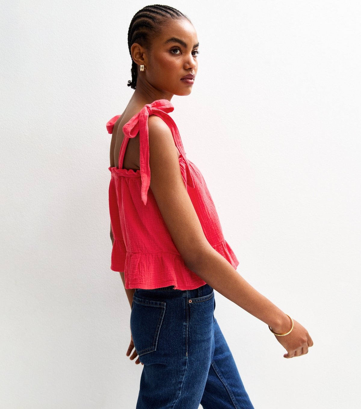 New Look Women's Tall Red Cotton Tie Shoulder Cami Top New Look - 2