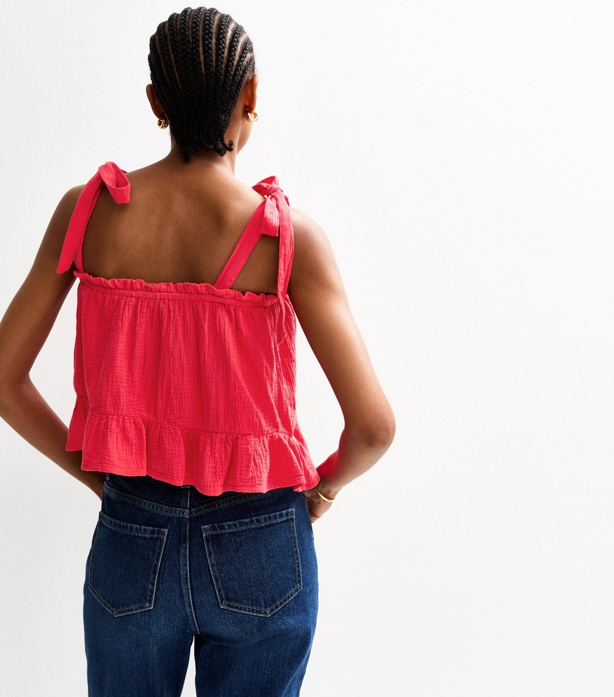 New Look Women's Tall Red Cotton Tie Shoulder Cami Top New Look - 4