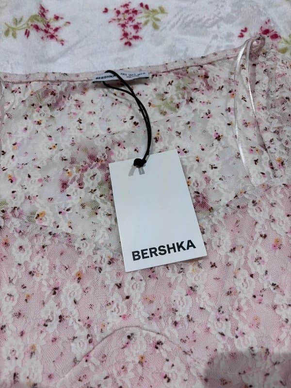 Bershka Bershka pink floral print square neckline mini a line lace dress