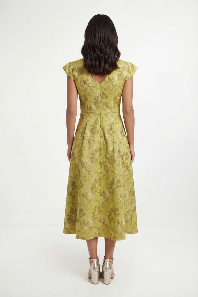 Wallis Wallis Women's Floral Jacquard Cap Sleeve Midi Dress in Chartreuse - 2