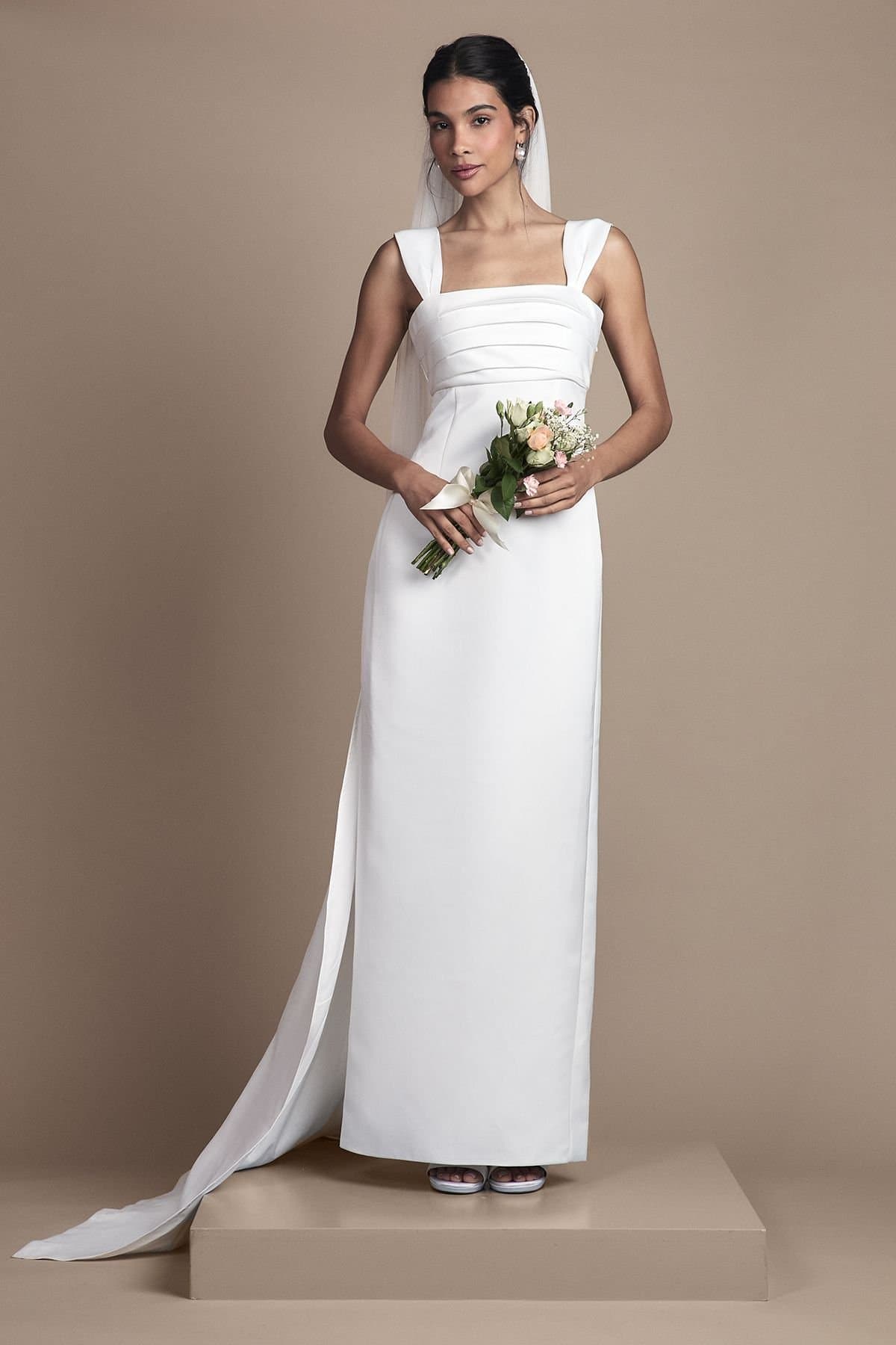 Coast Coast Women's Satin & Ponte Column Wedding Dress in Ivory