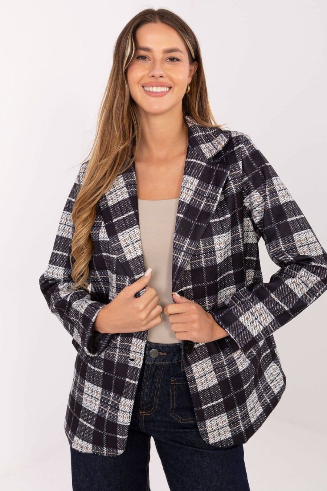 Love Lace Black Checked Blazer with Two Button Closure