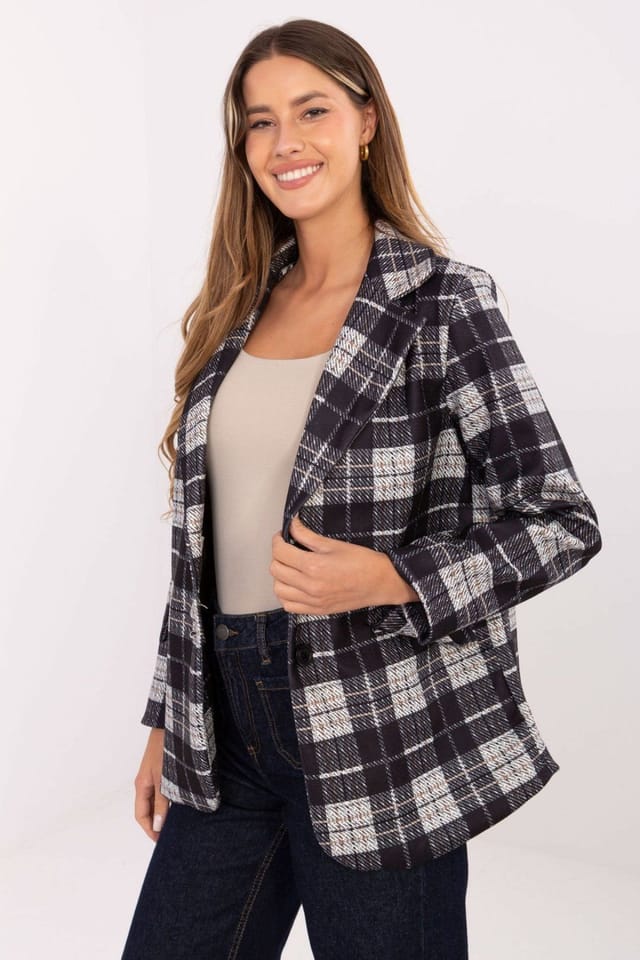Love Lace Love Lace Women's Classic Checked Blazer with Two Button Closure in Black - 2