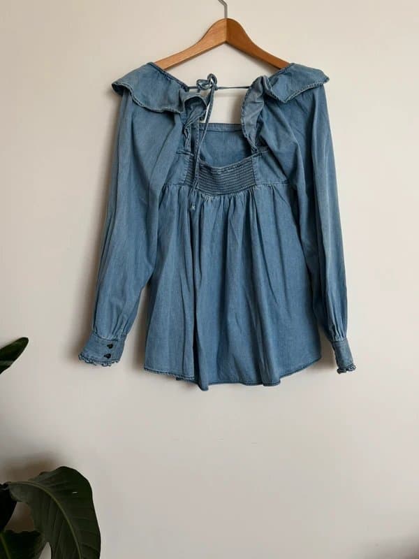 Free People Free People denim milkmaid top blouse XS