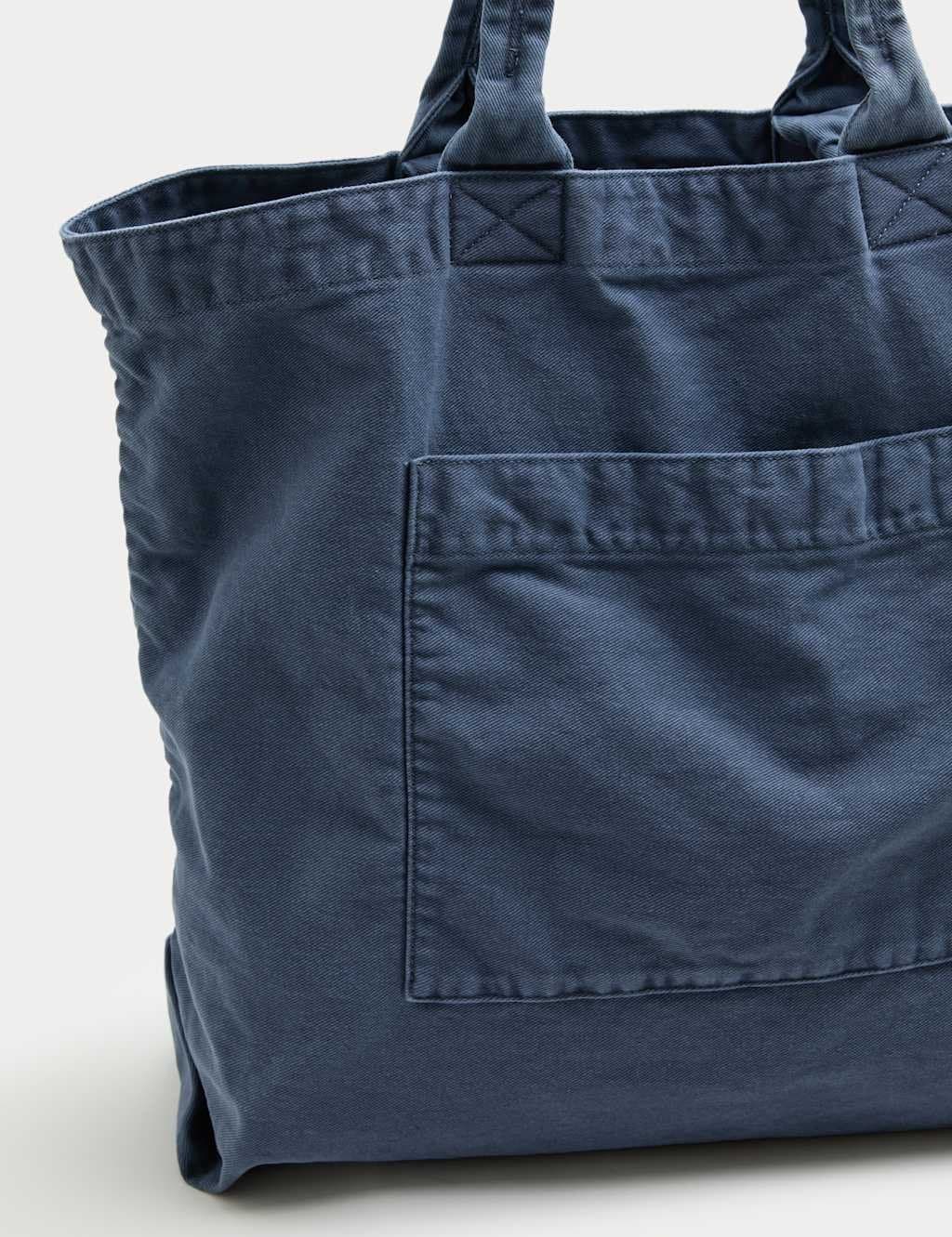 Marks & Spencer M&S Pure Cotton Textured Twill Shopper Bag Mid Blue