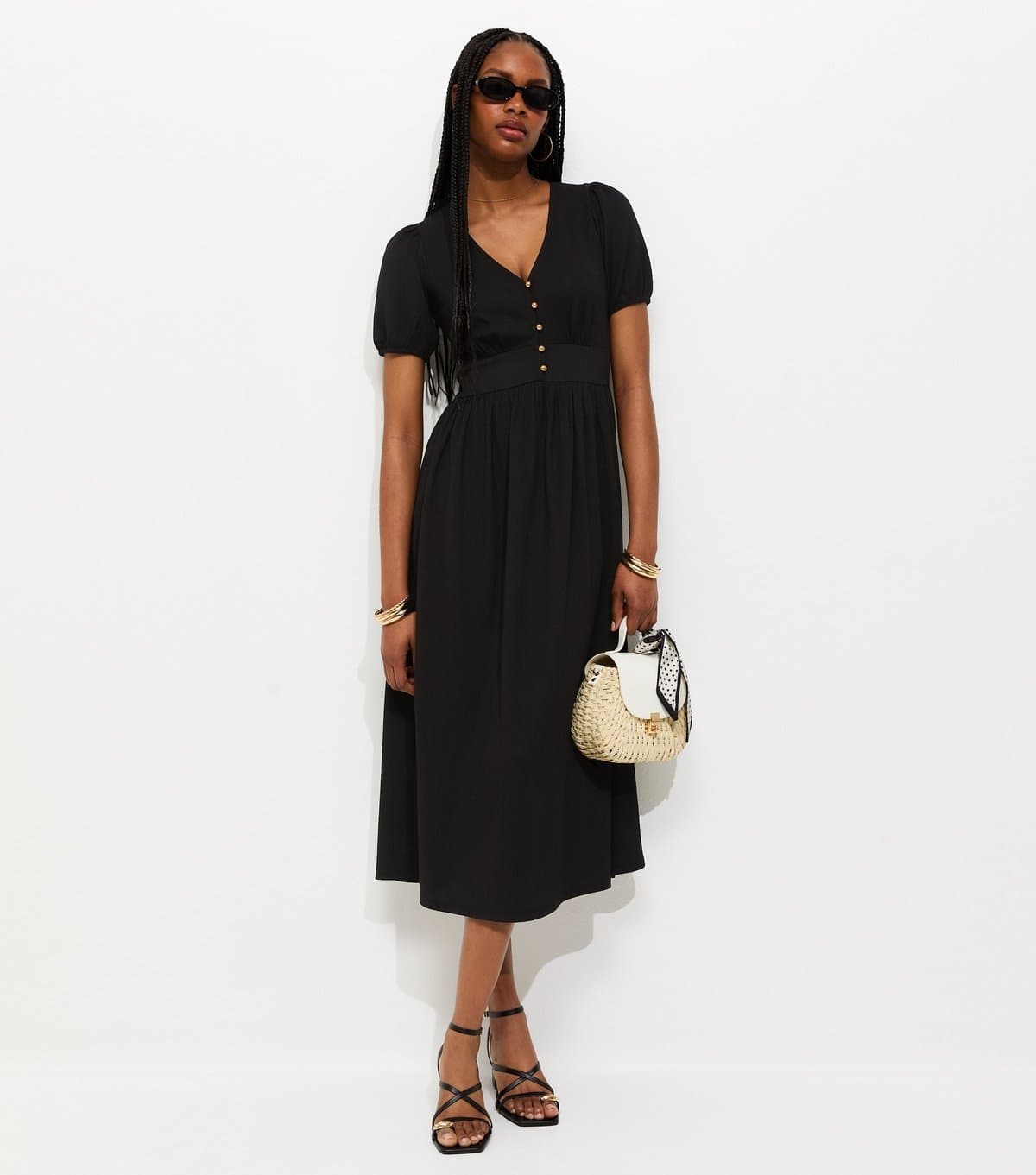 New Look Women's Black Crinkle Short Sleeve Midi Dress New Look