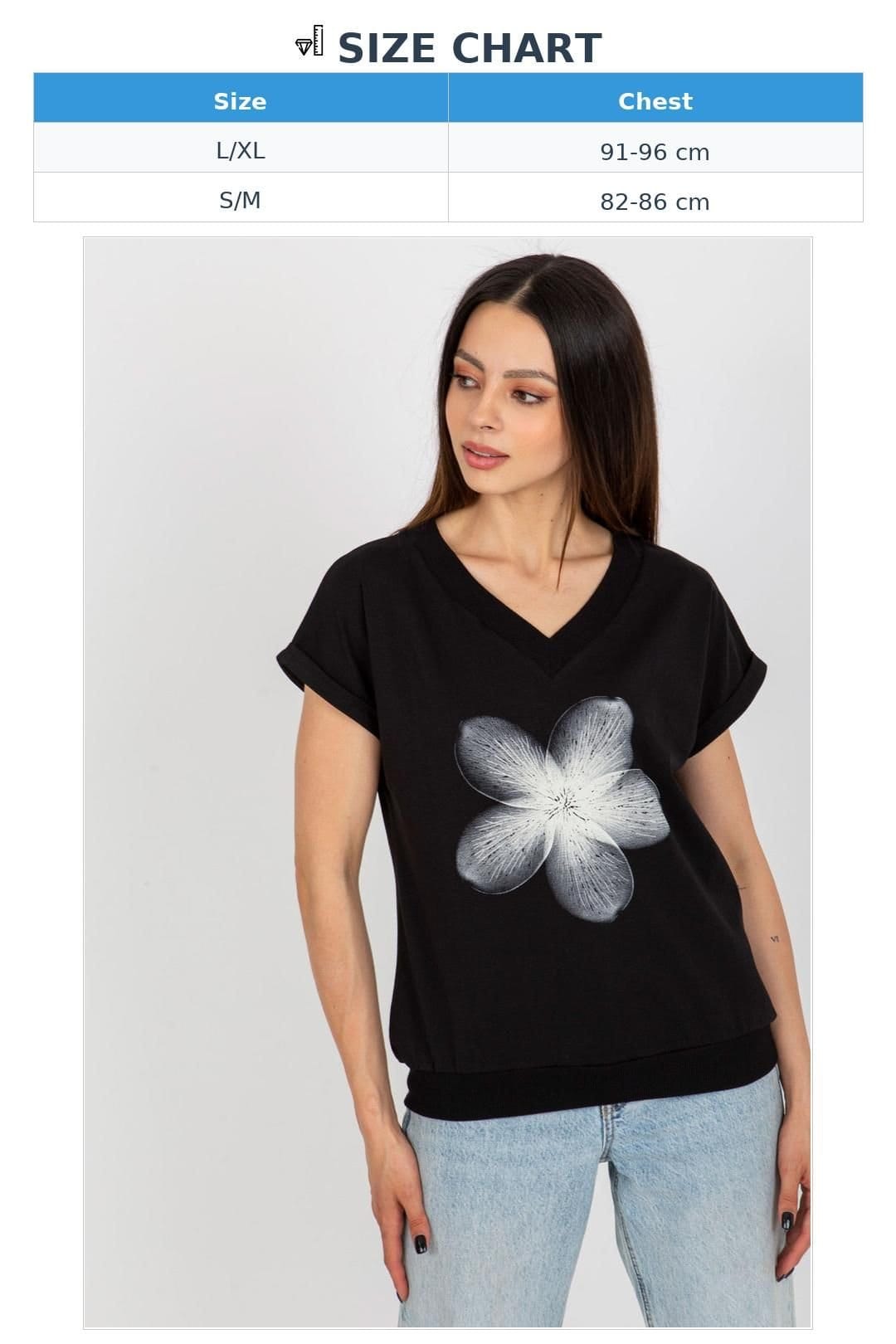 Love Lace Love Lace Women's Cotton Short Sleeve Round Neck Print Blouse in Black - 4