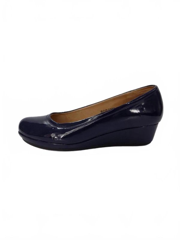 Pavers Pavers Shoes Blue Low Wedge Heel UK 8 EU 41 Womens Navy Patent Comfort Loafers - 1