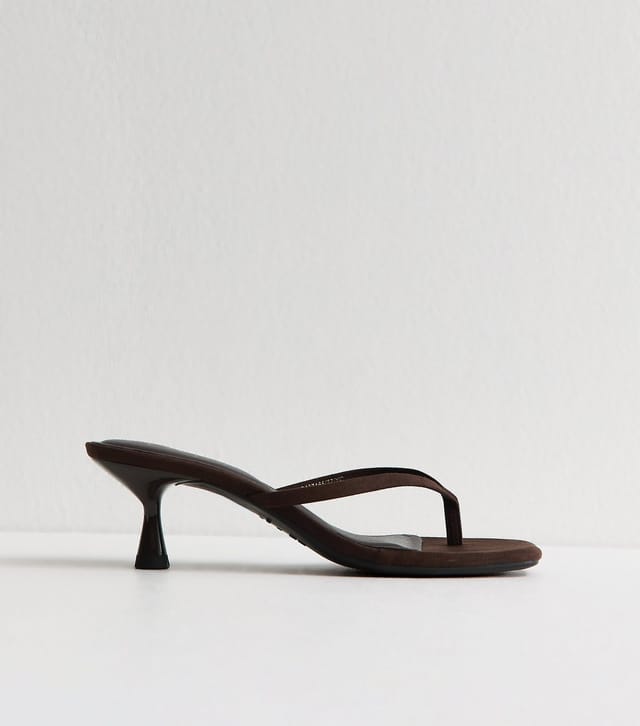 New Look Women's Dark Brown Faux Suede Toe Post Mule Sandals Vegan New Look - 3