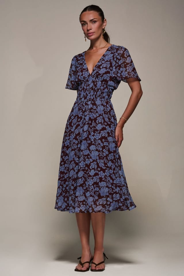 Jolie Moi Jolie Moi Women's Chiffon Tie Back Detail Midi Dress in Maroon - 3