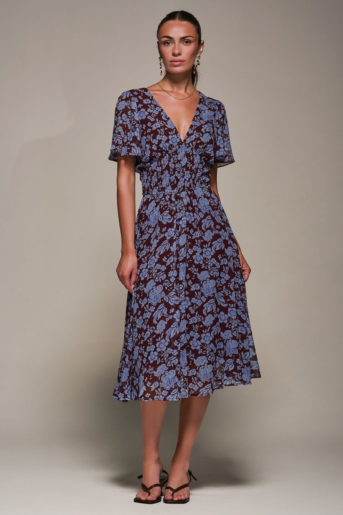 Jolie Moi Jolie Moi Women's Chiffon Tie Back Detail Midi Dress in Maroon - 4