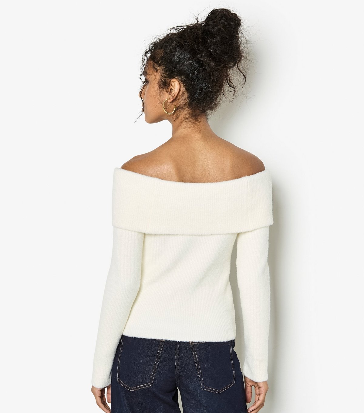 Apricot Women's Cream Fuzzy Ribbed Bardot Jumper Apricot New Look - 3