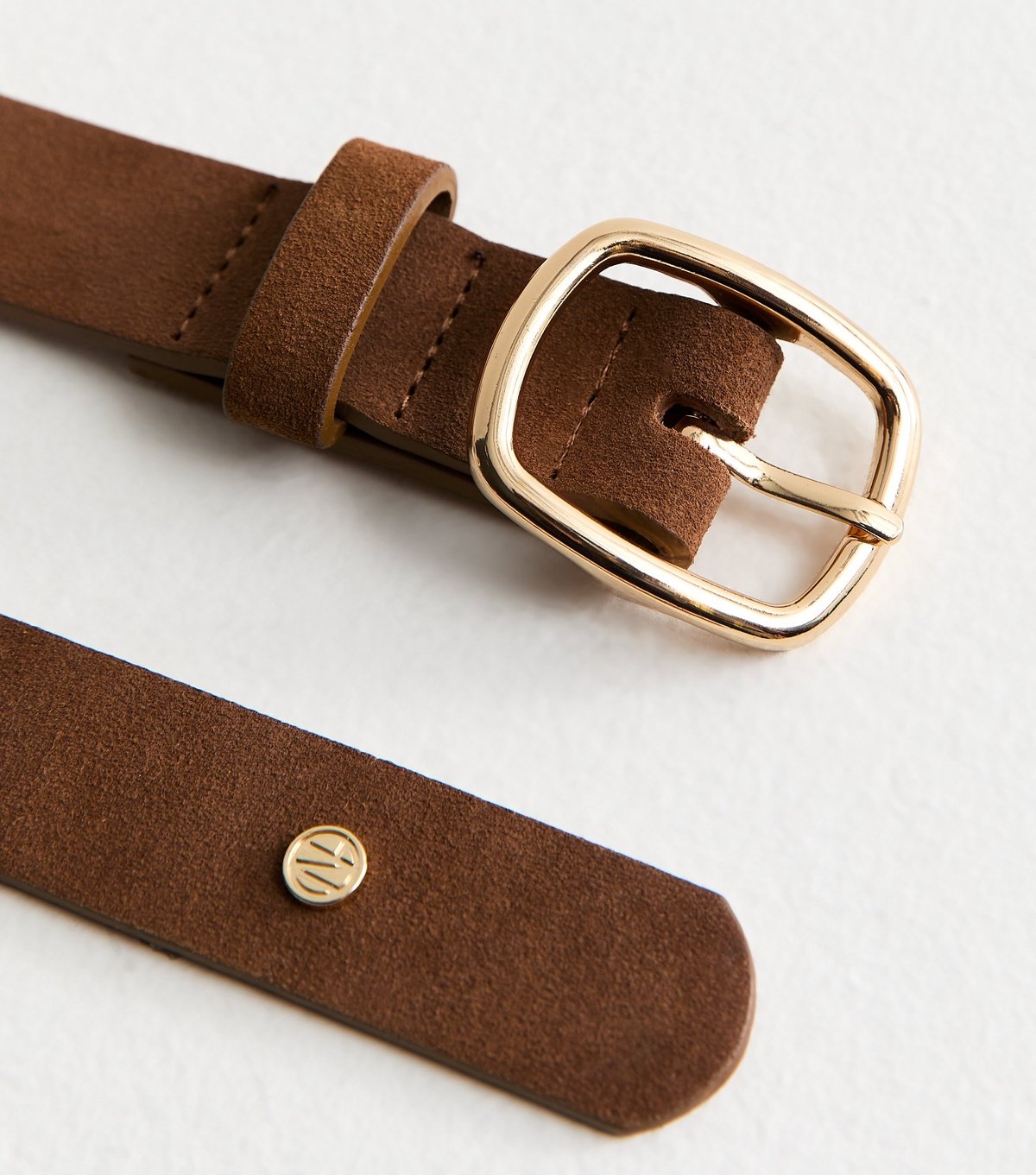 New Look Tan Real Suede Rectangle Buckle Belt New Look - 3